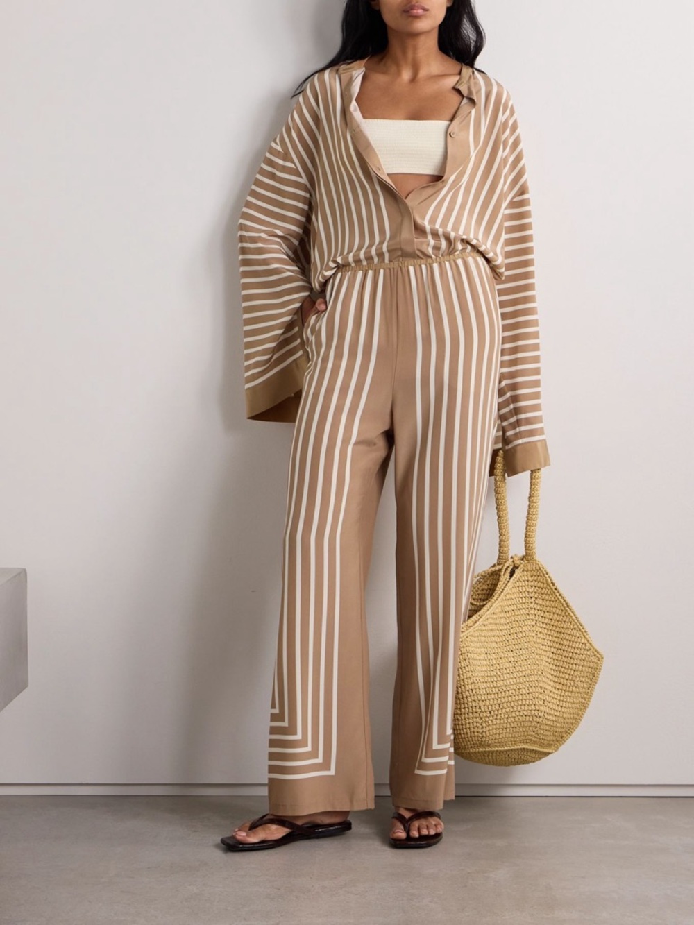 TOTEME Striped silk-crepe blouse + wide-leg pants 38